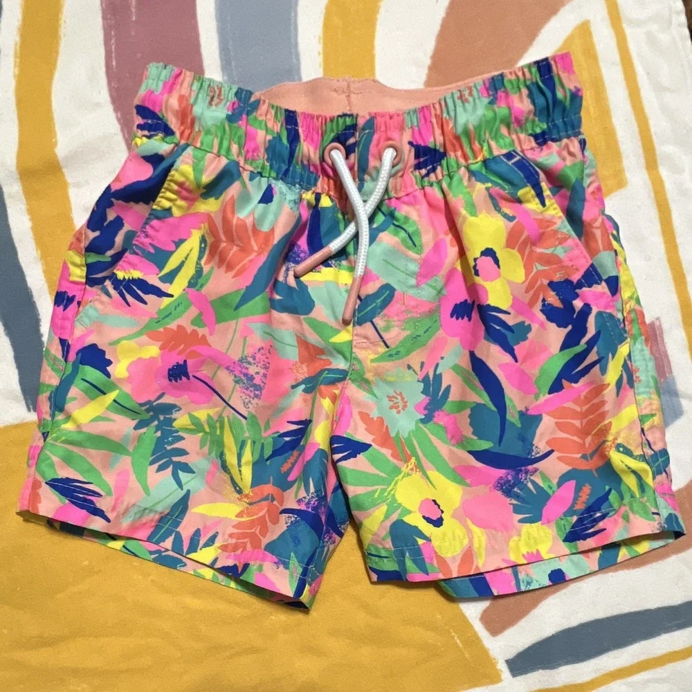 Cat & Jack Boys XS (4/5) Tropical Floral Swim Shorts Multicolor Lined